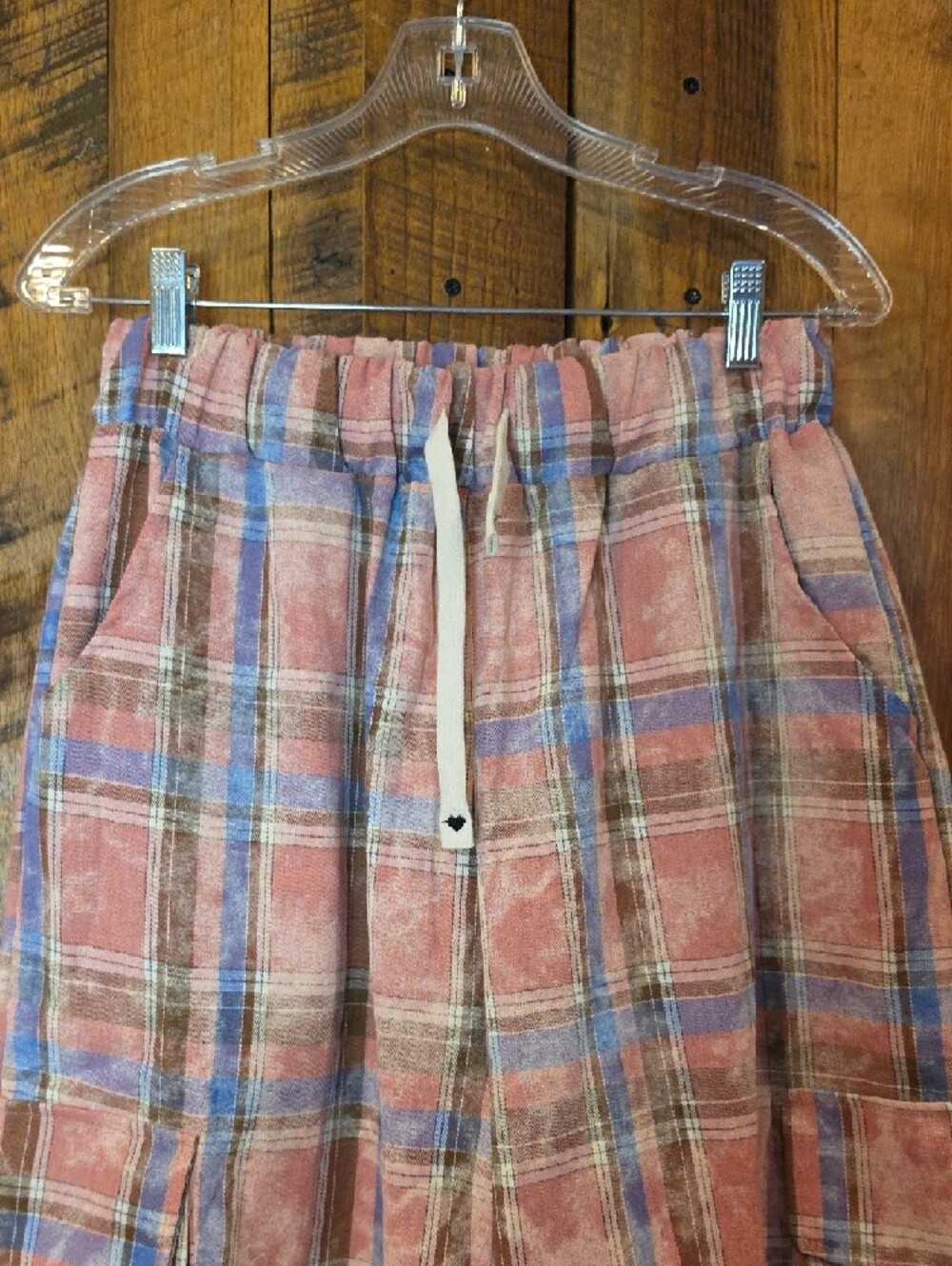 036p POL Pink & Blue Plaid Cargo Joggers - Picture 3 of 12